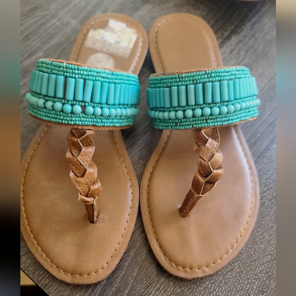 Nicole beaded blue sandal flip flops. Size M